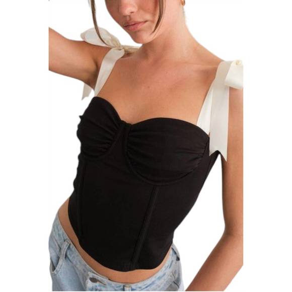 NEW PRETTY GARBAGE bella corset top in black satin - Picture 2 of 4